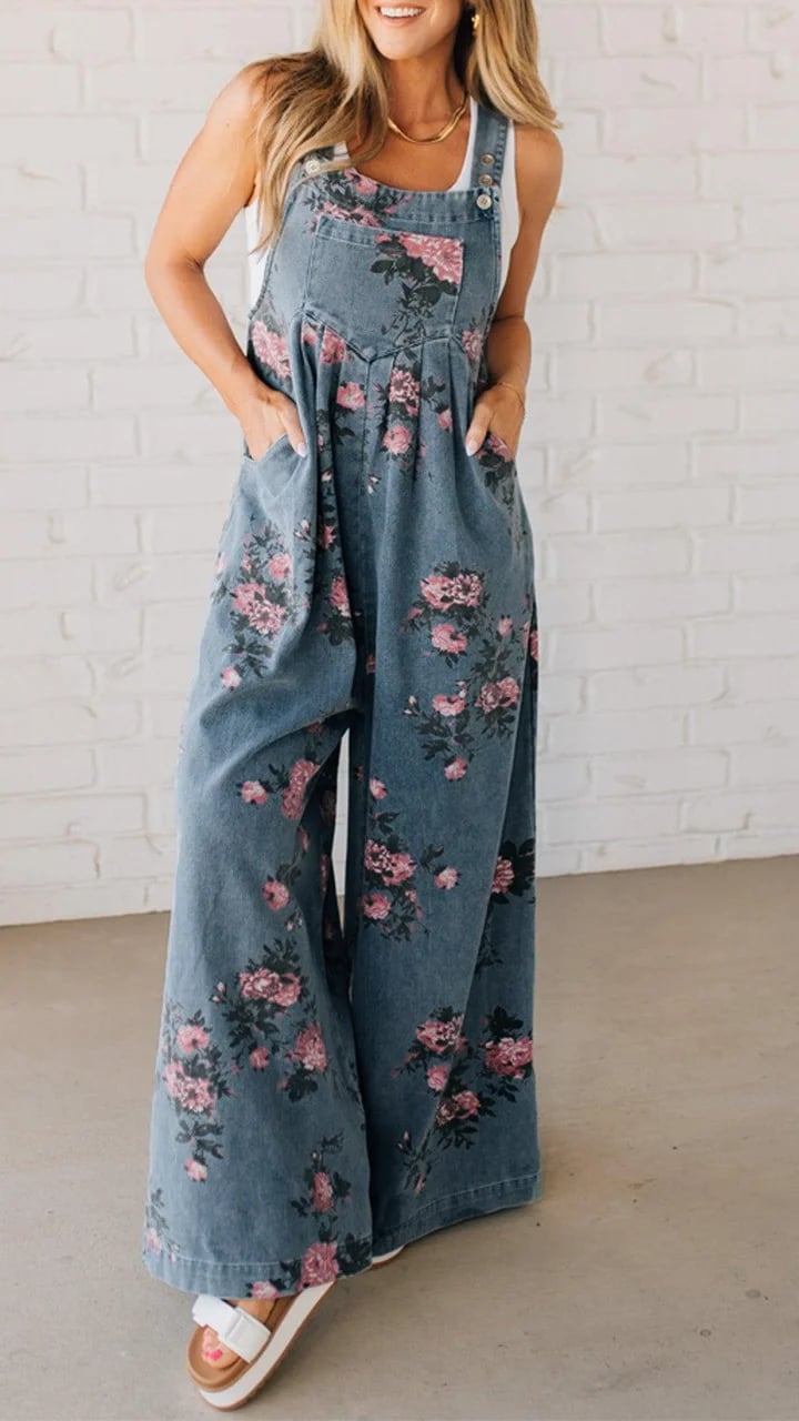 Hedda | Flowy Blommig Dungaree Jumpsuit med Lager-på-lager-passform