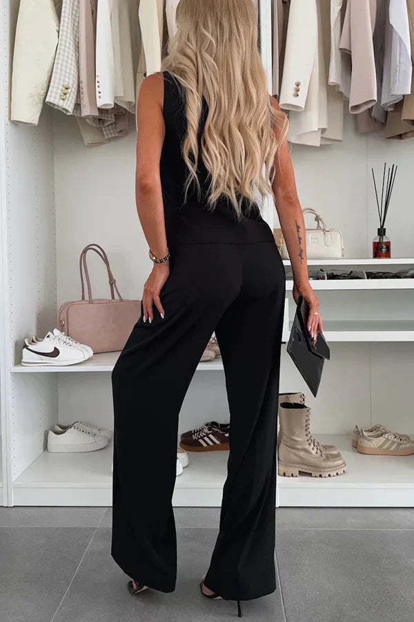 Ingrid | Klassisk knäppbar väst och utsvängda byxor co-ord set
