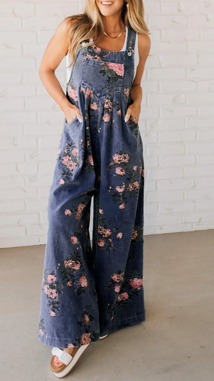 Hedda | Flowy Blommig Dungaree Jumpsuit med Lager-på-lager-passform