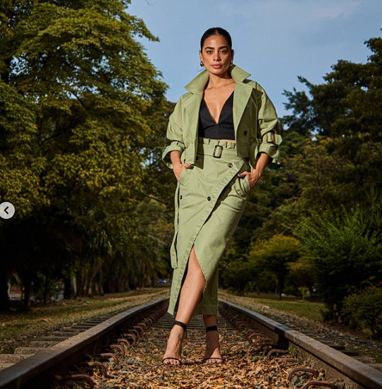 Anna | Chic Trench-inspirerad Tvådelad Set
