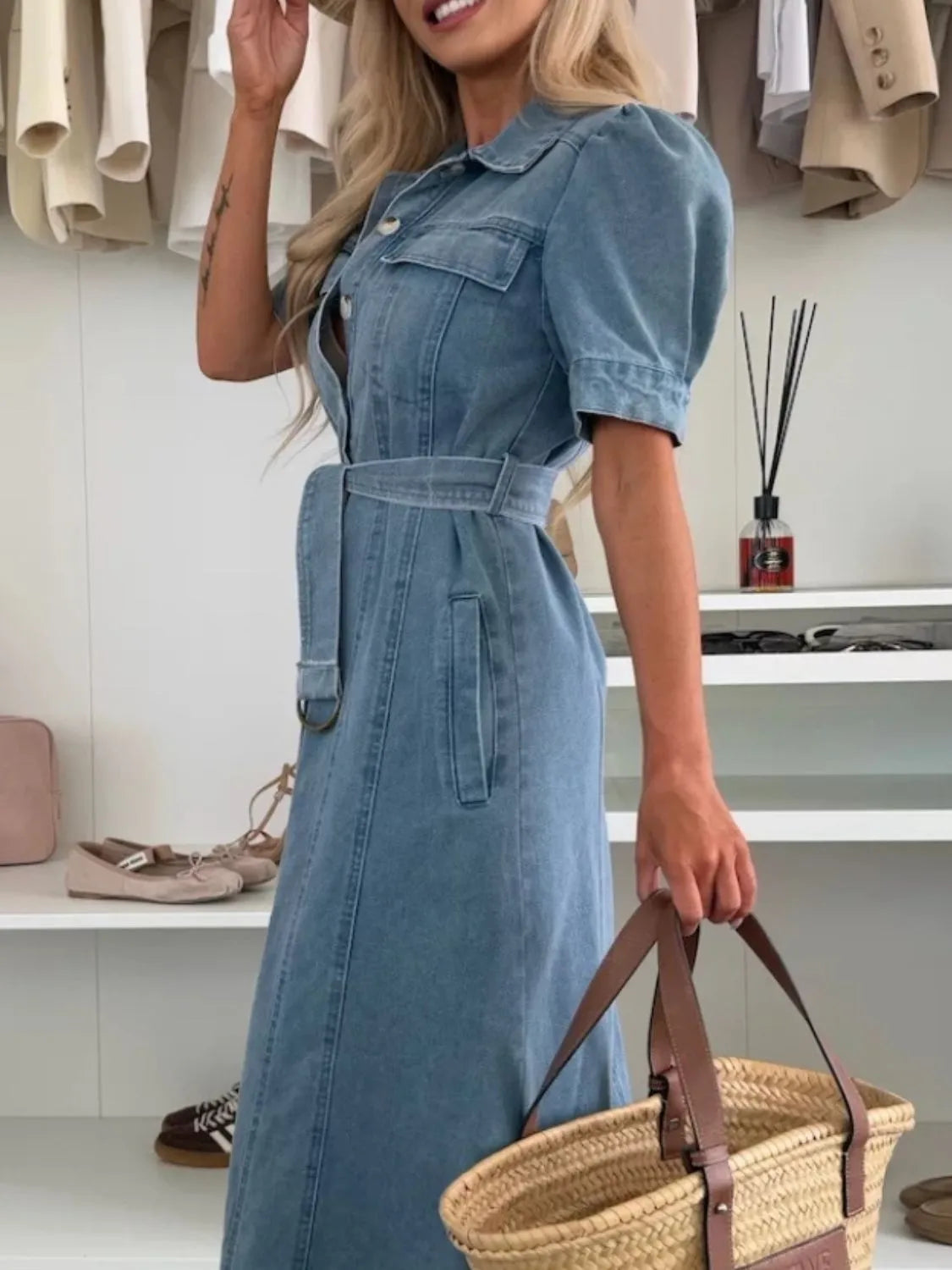 Rovina | Mångsidig denimskjortklänning med knäppning och justerbart midjeband