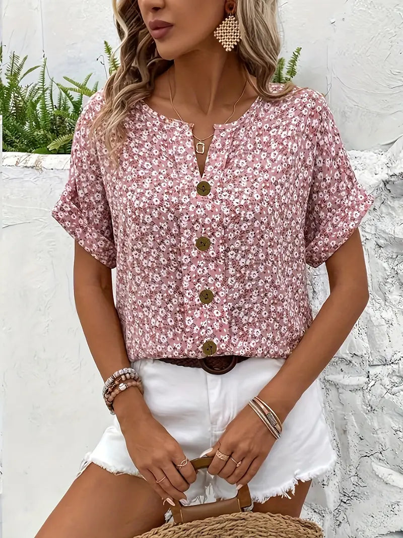 Sigrid | Sommarblommande blus med knäppning