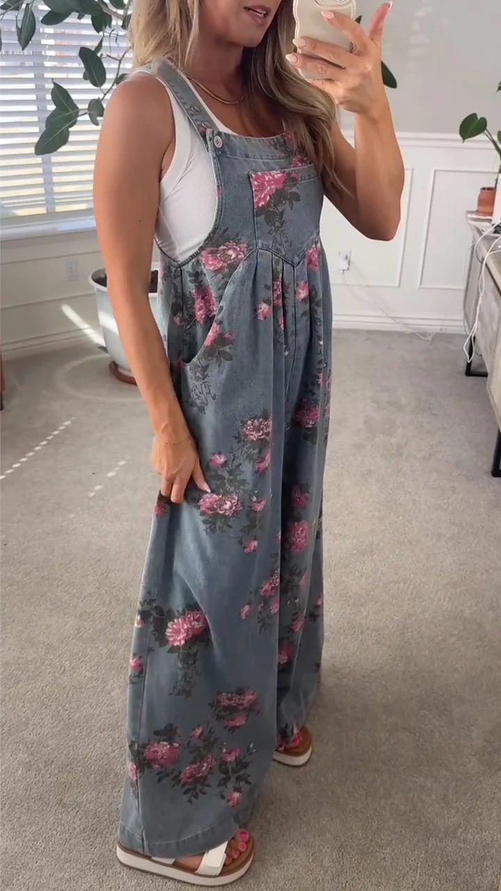 Hedda | Flowy Blommig Dungaree Jumpsuit med Lager-på-lager-passform