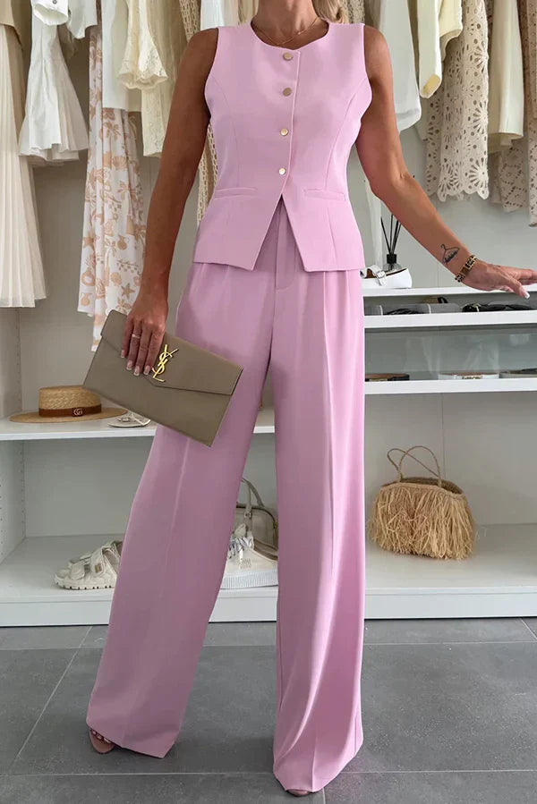 Ingrid | Klassisk knäppbar väst och utsvängda byxor co-ord set
