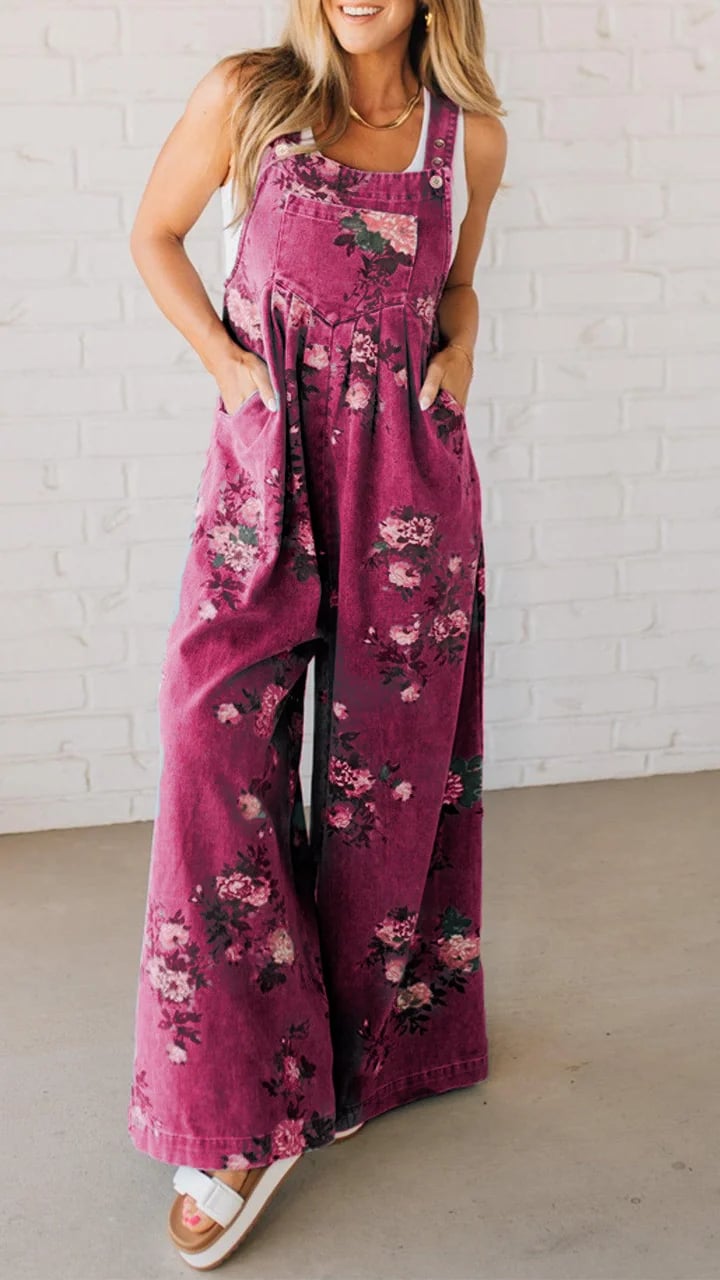 Hedda | Flowy Blommig Dungaree Jumpsuit med Lager-på-lager-passform