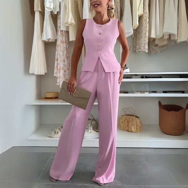 Ingrid | Klassisk knäppbar väst och utsvängda byxor co-ord set