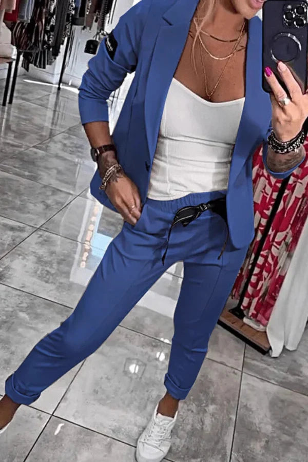 Arielle | Avslappnat set med öppen blazer och avsmalnande joggers