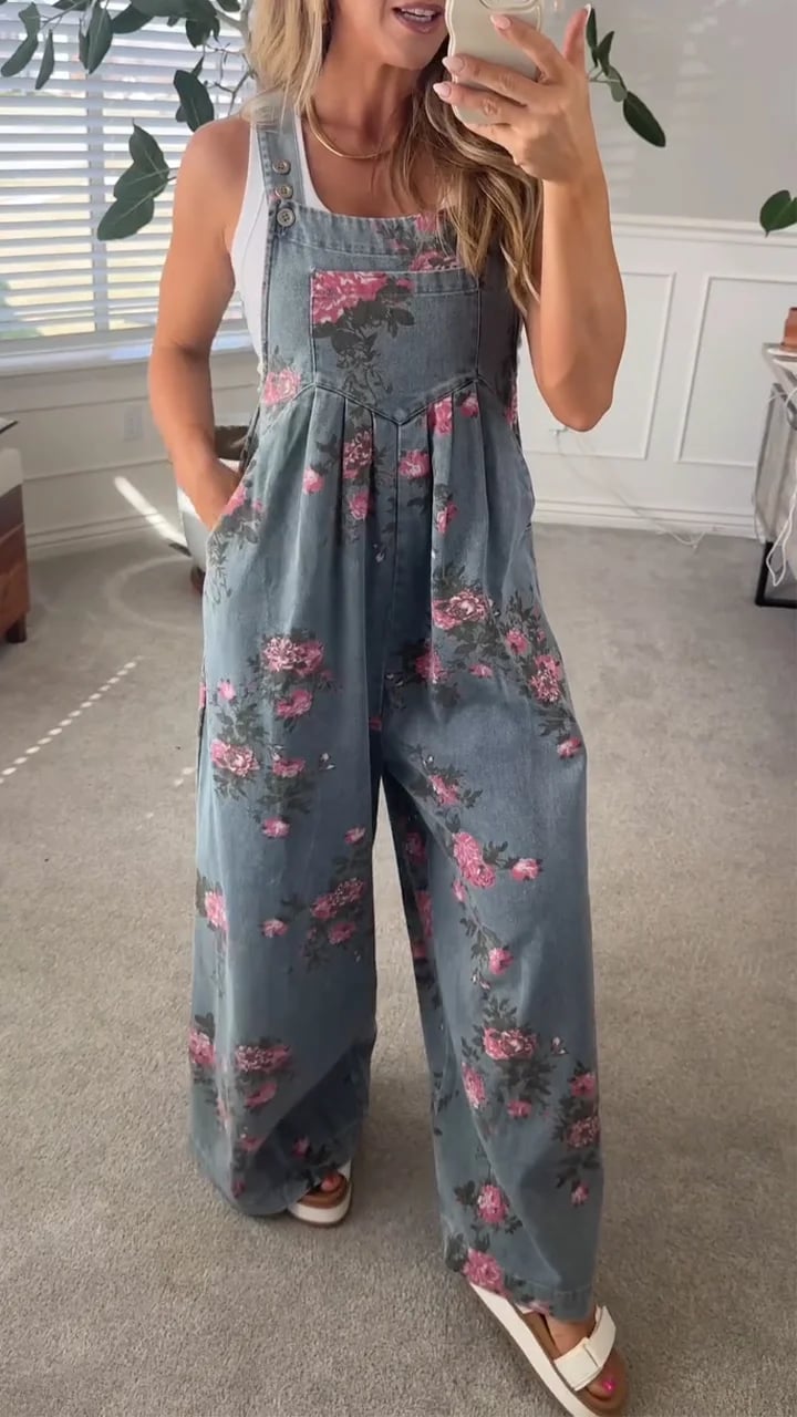 Hedda | Flowy Blommig Dungaree Jumpsuit med Lager-på-lager-passform