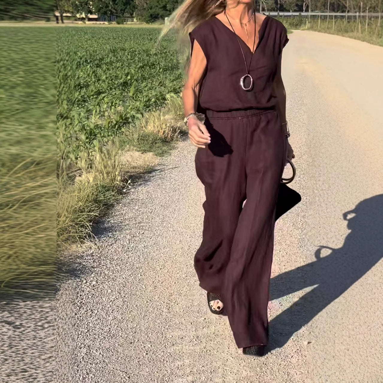 Ilona | Helgset med capärm och vida, flödande byxor