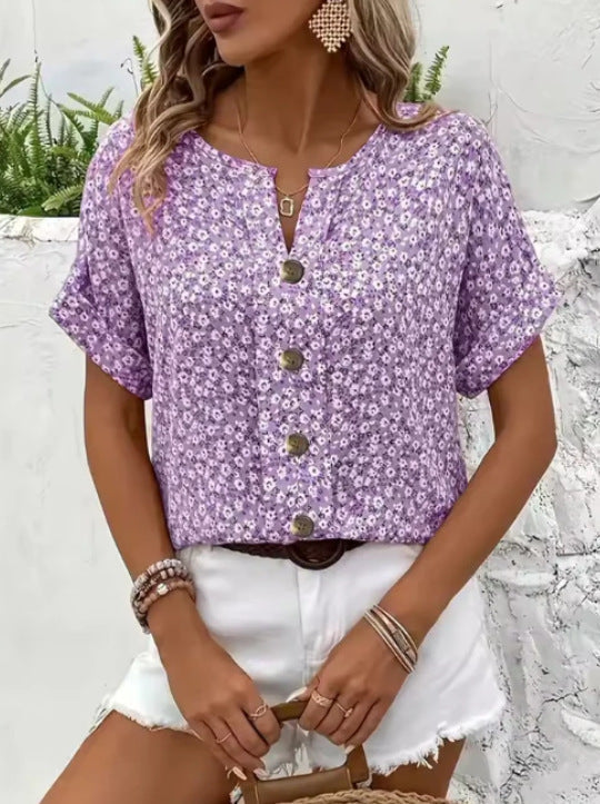 Sigrid | Sommarblommande blus med knäppning