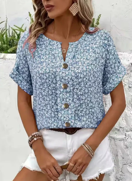 Sigrid | Sommarblommande blus med knäppning