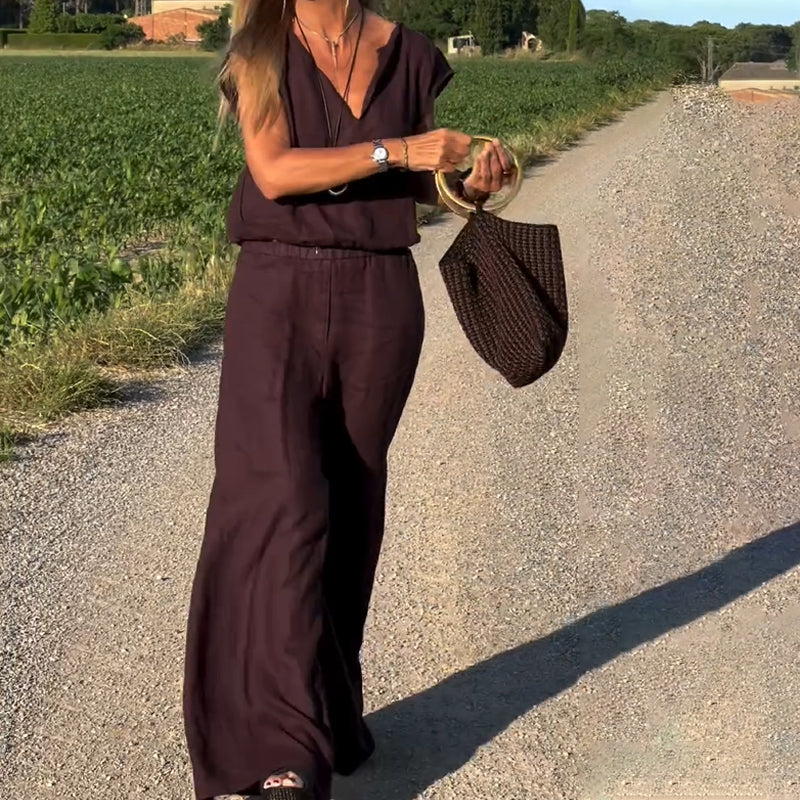 Ilona | Helgset med capärm och vida, flödande byxor