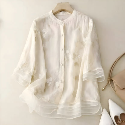 Livia | Luftig Chiffonblus med Halvlånga Ärmar