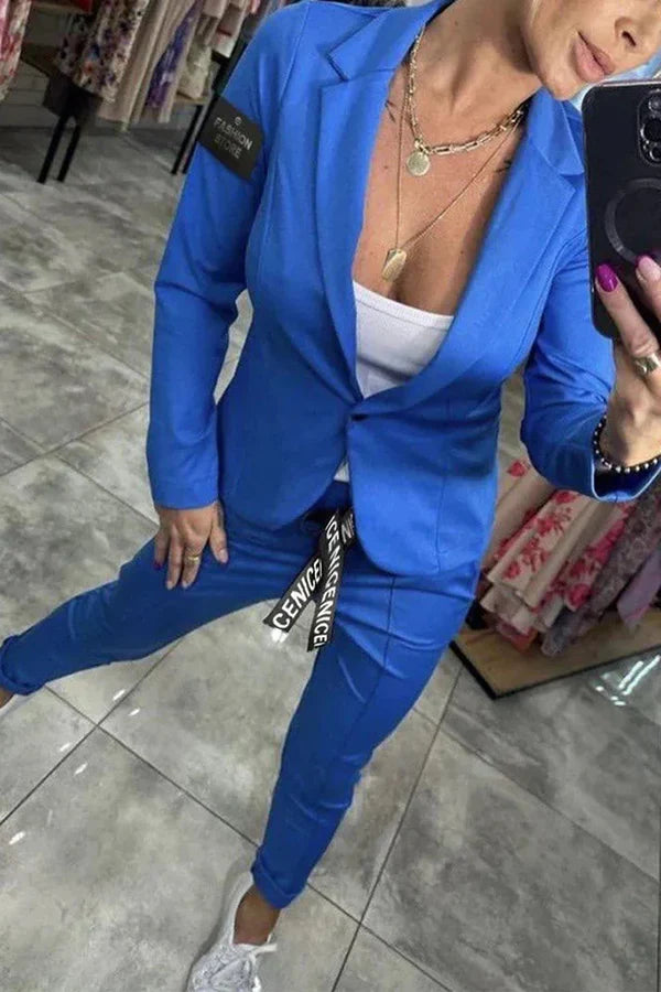 Arielle | Avslappnat set med öppen blazer och avsmalnande joggers