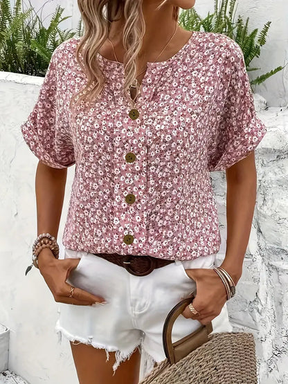 Sigrid | Sommarblommande blus med knäppning