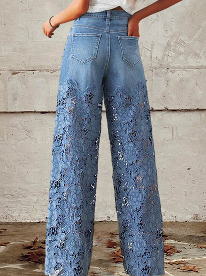 Stella | Patchworkjeans med spetsdetaljer och knäppning