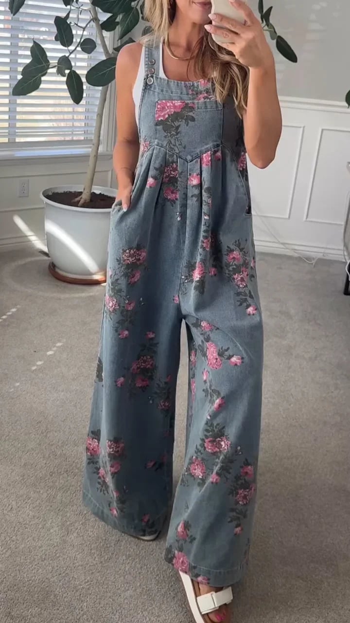 Hedda | Flowy Blommig Dungaree Jumpsuit med Lager-på-lager-passform