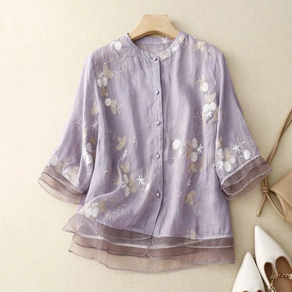 Livia | Luftig Chiffonblus med Halvlånga Ärmar