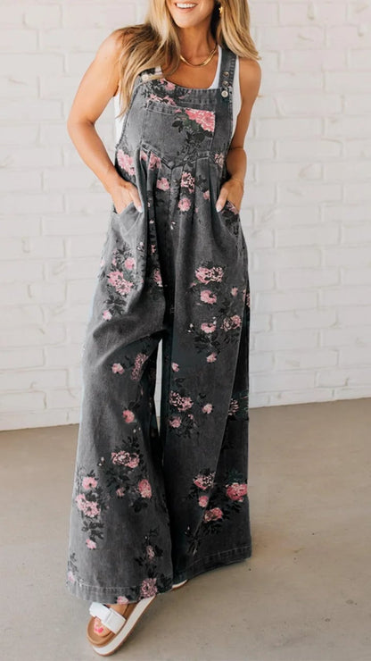 Hedda | Flowy Blommig Dungaree Jumpsuit med Lager-på-lager-passform