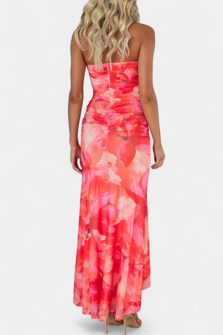 Elise | Bodycon-klänning med asymmetrisk ärm och stilrent blommönster