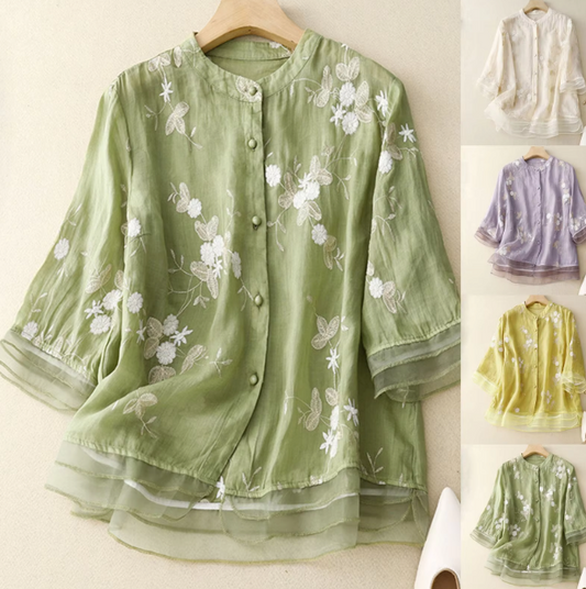 Livia | Luftig Chiffonblus med Halvlånga Ärmar