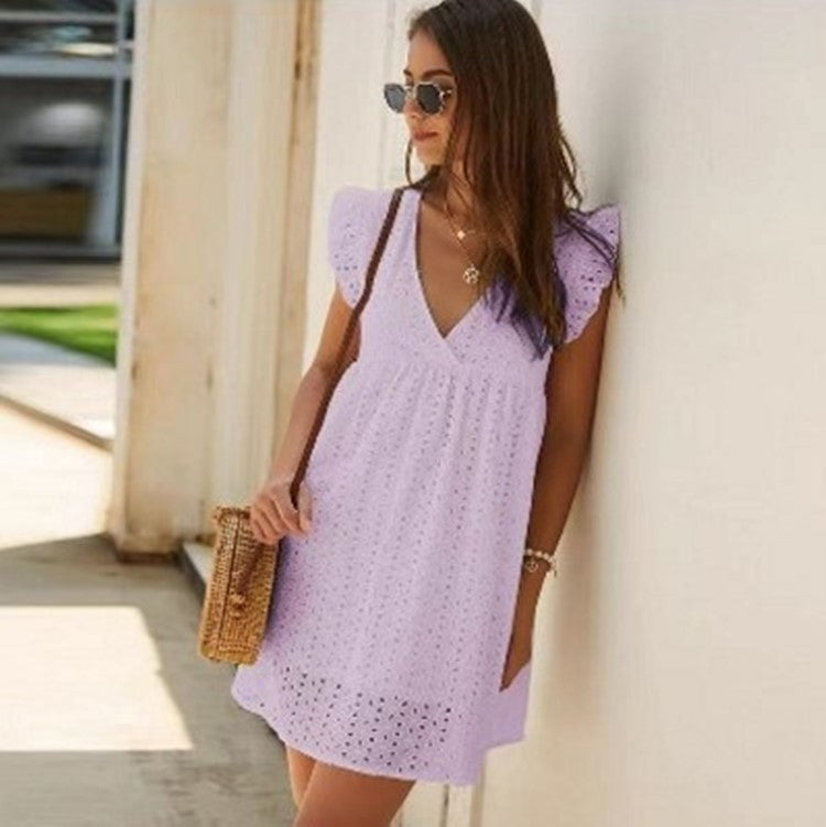 Tea | Miniklänning i bomull med delikat broderie anglaise och insydda shorts