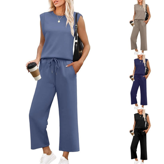 Diana | Dam casual ärm topp vida ben byxor tvådelat set