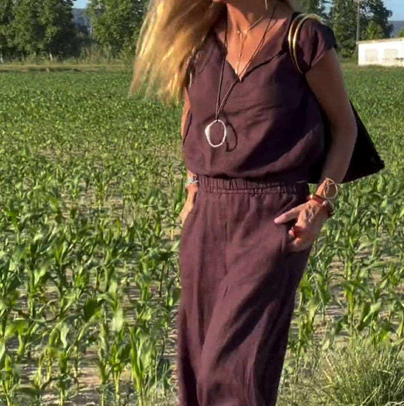Ilona | Helgset med capärm och vida, flödande byxor