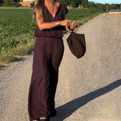 Ilona | Helgset med capärm och vida, flödande byxor